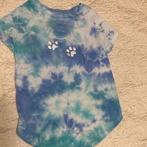 New Blue Tie-Dye Pet T-Shirt with Paw Prints Dog, Cat, Monkey size Medium